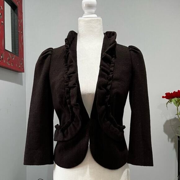 NEW ANTHRO x Elevenses Wool Tailored Ruffle Standing Double Collar Jacket 0 NWOT - Picture 14 of 16